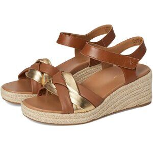 NEW - Vionic Saratoga Leather Espadrille Wedge Sandals 6.5 Comfort Arch Support